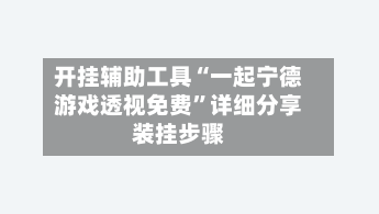 开挂辅助工具“一起宁德游戏透视免费”详细分享装挂步骤