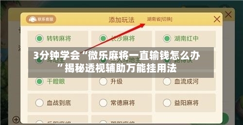 3分钟学会“微乐麻将一直输钱怎么办”揭秘透视辅助万能挂用法-第3张图片