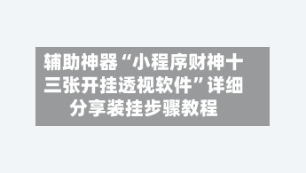 辅助神器“小程序财神十三张开挂透视软件”详细分享装挂步骤教程