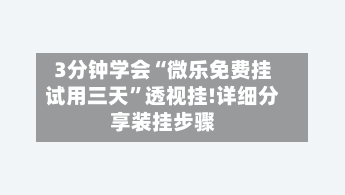 3分钟学会“微乐免费挂试用三天	”透视挂!详细分享装挂步骤-第2张图片