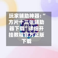 玩家辅助神器:“方片十三张辅助器下载”详细开挂教程官方正版下载