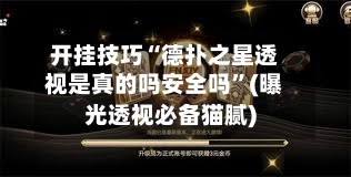 开挂技巧“德扑之星透视是真的吗安全吗”(曝光透视必备猫腻)-第2张图片