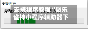 安装程序教程“微乐雀神小程序辅助器下载”最新透视辅助软件详细教程官方版下载
