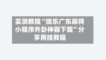 实测教程“微乐广东麻将小程序外卦神器下载”分享用挂教程-第2张图片
