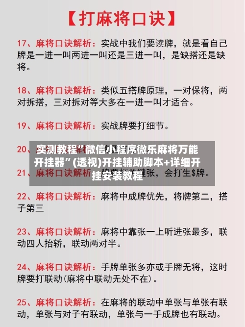 实测教程”微信小程序微乐麻将万能开挂器”(透视)开挂辅助脚本+详细开挂安装教程-第1张图片