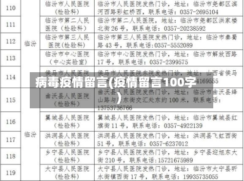 病毒疫情留言(疫情留言100字)