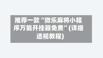 推荐一款“微乐麻将小程序万能开挂器免费”(详细透视教程)-第3张图片
