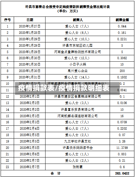 疫情捐款表/疫情捐款明细表